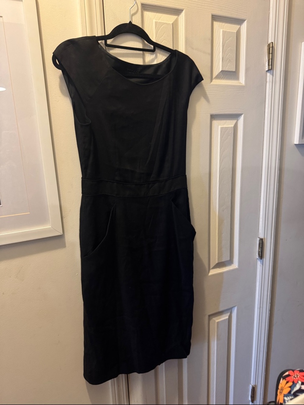 Theory Black Cap-Sleeve Midi Sheath Dress